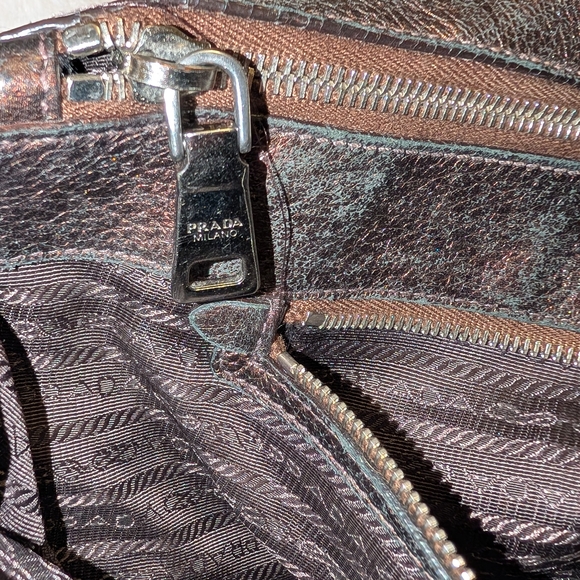 Prada Brown Vitello Daino Leather Medium Bauletto Logo Bag - Picture 13 of 14